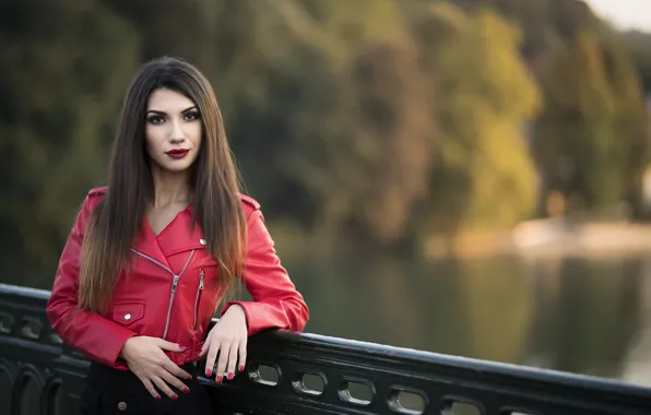 Взгляд, лицо, модель, помада, куртка, Daniela