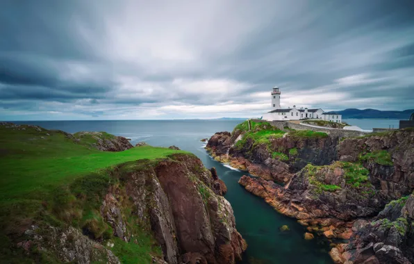 Картинка море, пейзаж, природа, скалы, маяк, Ирландия, Donegal, Fanad Head Lighthouse