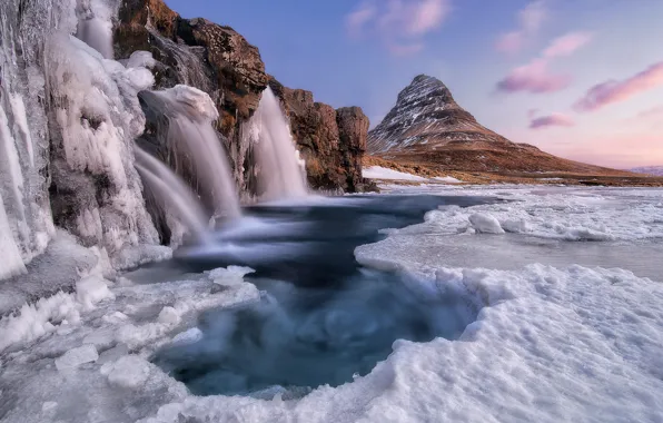 Лед, зима, природа, гора, водопад, Исландия