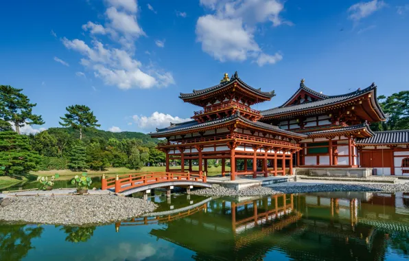 Пруд, отражение, Япония, храм, Uji, Kansai, Byodo-in