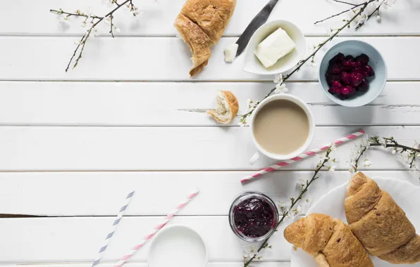Кофе, завтрак, wood, джем, coffee, jam, Breakfast, buns