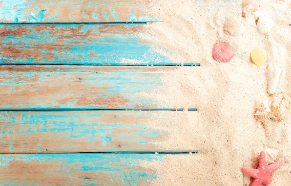 Картинка песок, пляж, фон, доски, звезда, ракушки, summer, beach