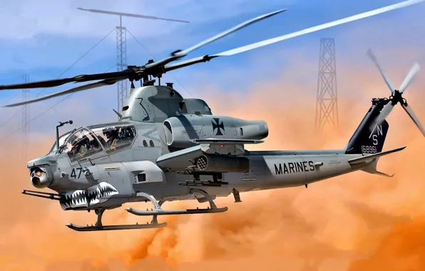 Картинка США, Super Cobra, USMC, Ударный вертолёт, AH-1Z Viper, Боевой вертолёт, Акулья пасть