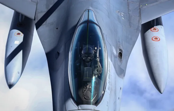 Картинка истребитель, пилот, полёт, F-16, Fighting Falcon, «Файтинг Фалкон»