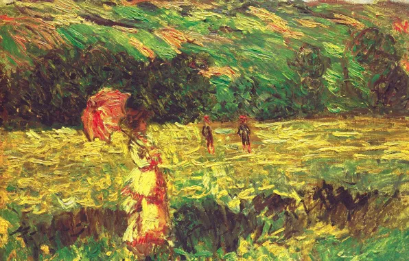 Картинка пейзаж, картина, Клод Моне, The Promenade near Limetz