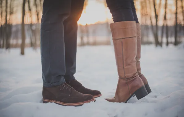 Зима, снег, сапоги, ботинки