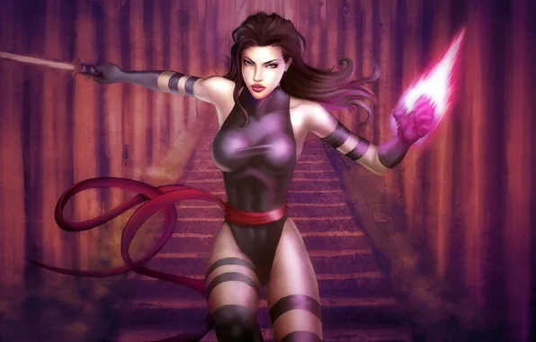 Взгляд, девушка, оружие, фантастика, арт, костюм, marvel, Psylocke