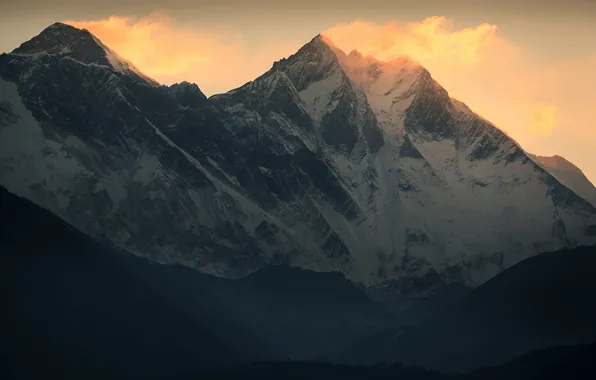 Картинка снег, горы, ветер, Джомолунгма, Эверест, Гималаи, Everest, Lhotse