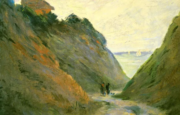 Картинка пейзаж, картина, Клод Моне, The Sunken Road in the Cliff at Varangeville