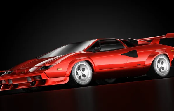 Красный, Авто, Минимализм, Lamborghini, Машина, Art, Суперкар, Countach