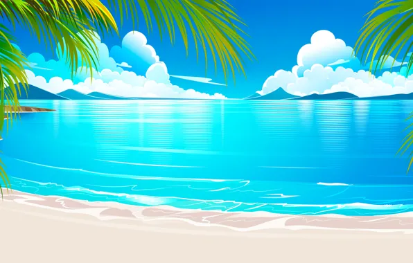 Картинка песок, море, тропики, пальмы