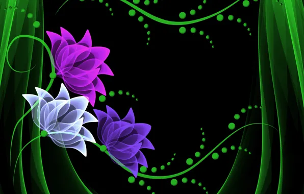 Цветы, vector, flowers, background, neon, неоновые