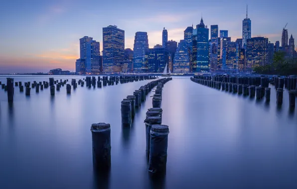 Картинка река, Нью-Йорк, небоскребы, архитектура, New York