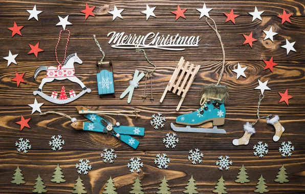 Снежинки, праздник, новый год, Рождество, санки, звездочки, декор, лошадка детская