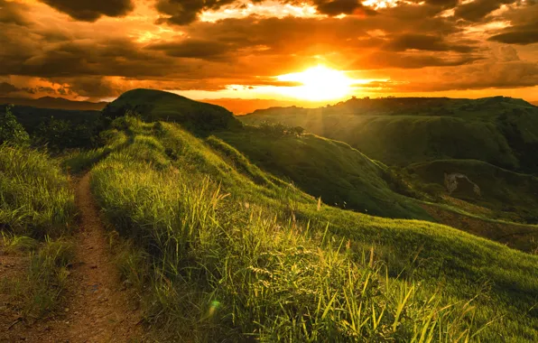 Закат, Природа, Облака, Трава, Тропа, Пейзаж, Arakan North Cotabato Philippines