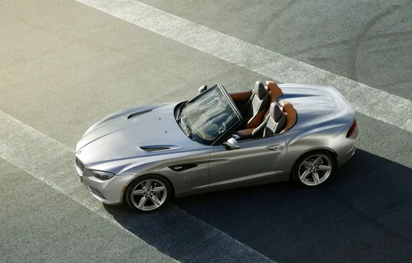 Асфальт, BMW, Бумер, Кабриолет, Серый, БМВ, Тень, Вид сверху