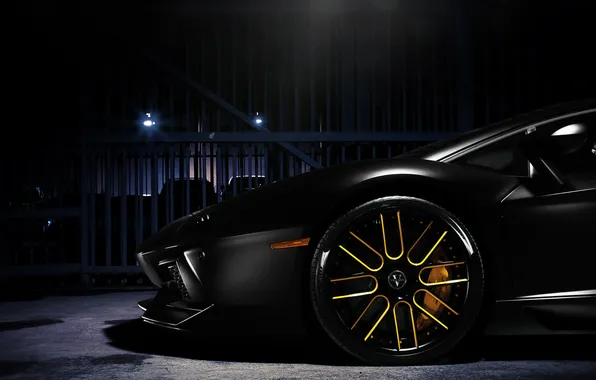 Картинка Lamborghini, Ламборджини, чёрная, диск, black, Ламборгини, LP700-4, Aventador
