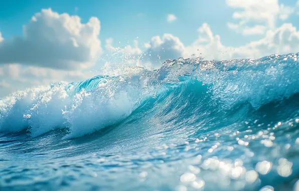 Море, волны, вода, облака, свет, блики, синева, океан