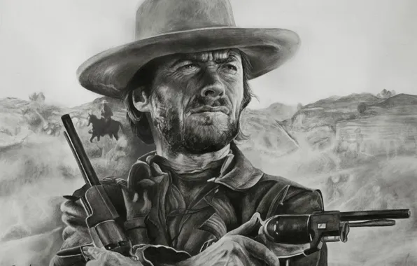 Картинка рисунок, вестерн, Clint Eastwood, Клинт Иствуд