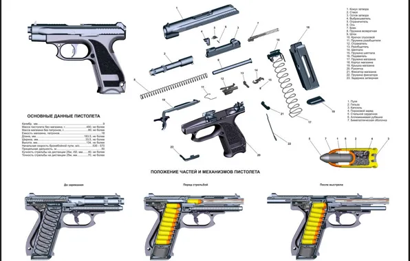 Пистолет, схема розборки, гш-18