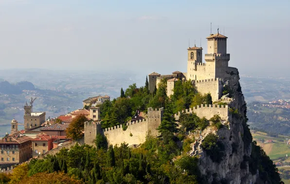 Скалы, гора, панорама, крепость, Сан-Марино, Mount Titano, San Marino Historic Centre