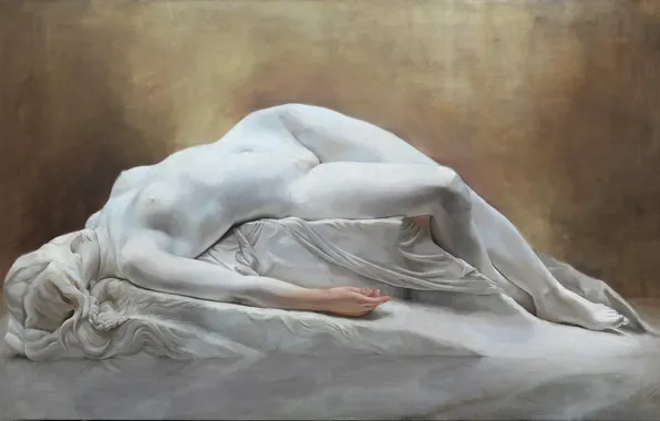 Эротика, девушка, тело, рука, арт, лежит, статуя, живопись