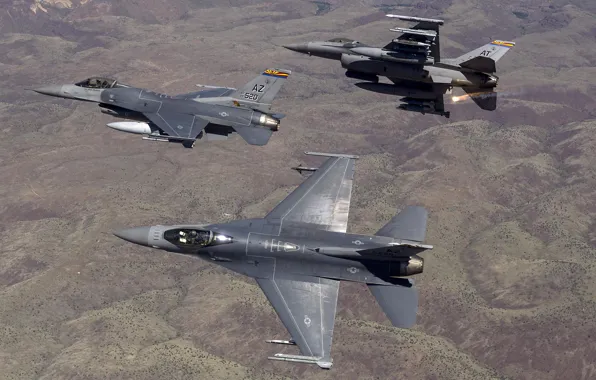 Картинка истребители, полёт, F-16, Fighting Falcon
