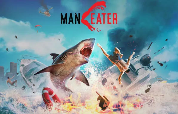 Брызги, люди, акула, Maneater