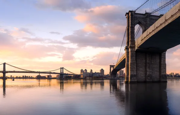 Закат, город, New York