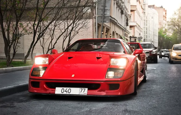 Car, Ferrari, Ferrari F40, red car, city​​