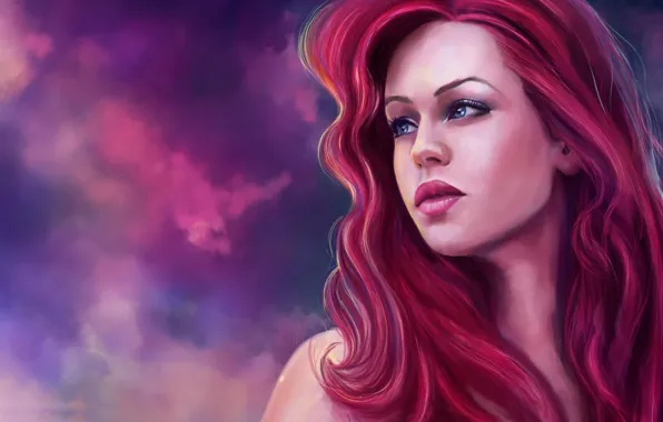 Картинка взгляд, лицо, арт, Ariel, русалочка, красные волосы, Ариель