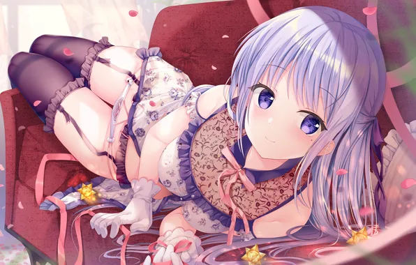 Girl, sexy, lingerie, cleavage, panties, thighhighs, long hair, boobs