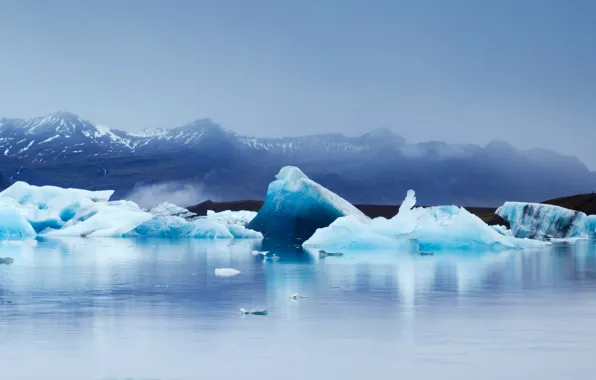 Море, пейзаж, горы, Исландия, ледниковая лагуна