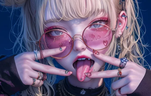 Glasses, Anime Girl, AI Generated, Tongue out