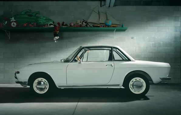 Картинка белый, купе, гараж, вид сбоку, классика, 1965, Coupe, Lancia