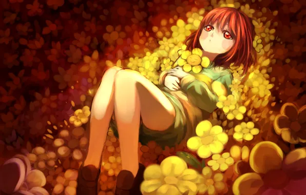 Цветы, девочка, Undertale, Chara