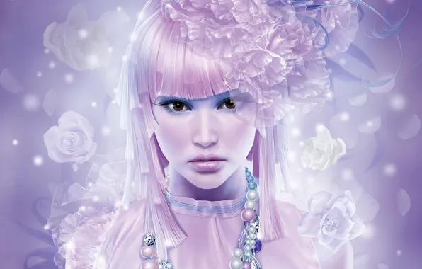 Картинка девушка, цветы, розовые волосы