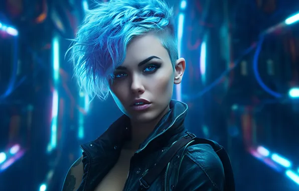 Girl, art, beautiful, cyberpunk girl