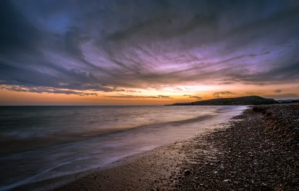 Пляж, небо, закат, океан, берег, cyprus, Кипр