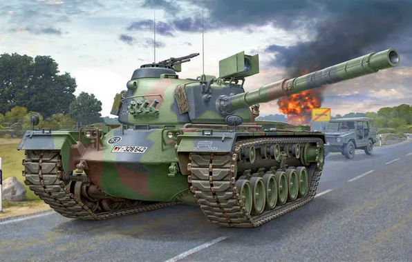 War, art, painting, tank, M48 Patton