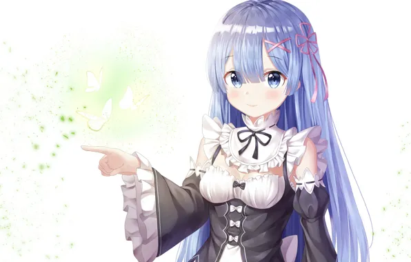 Девушка, бабочки, длинные волосы, С нуля, Рем, Re Zero Kara Hajimeru Isekai Seikatsu