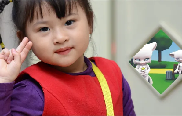 Девочка, азиатка, жест, little girl, asian girl, gesture, для дети, for kids