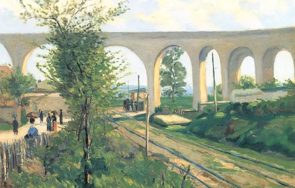 Картинка пейзаж, картина, акведук, Арман Гийомен, The Arcueil Aqueduct at Sceaux Railroad Crossing