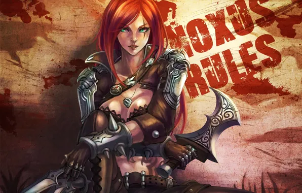 Девушка, арт, кинжалы, league of legends, katarina, monori rogue