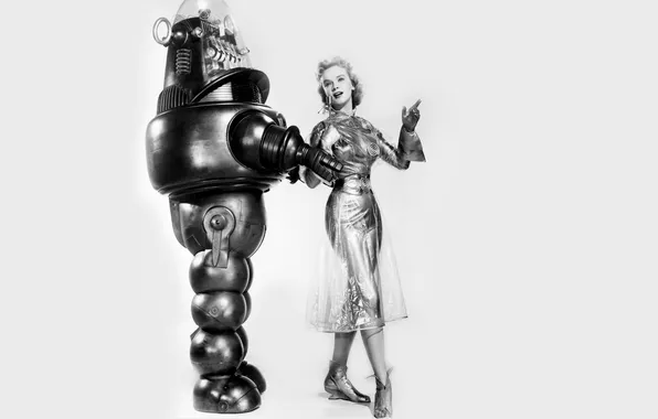 Картинка девушка, ретро, робот