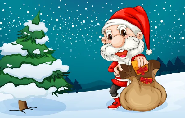 Картинка снег, vector, елка, новый год, вектор, подарки, christmas, new year, дед мороз, искусство, сумки, art, …