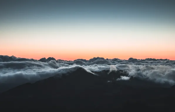 Sky, sunset, clouds, mountain, height