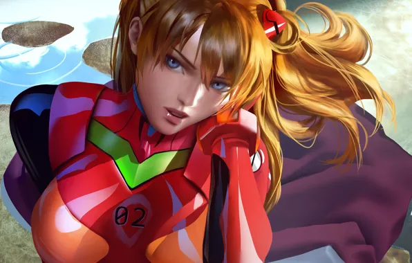 Взгляд, девушка, арт, рыжая, Евангелион, Evangelion