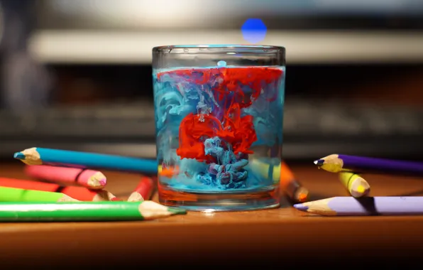 Картинка вода, стакан, цвет, Карандаши, арт, художник, искусство