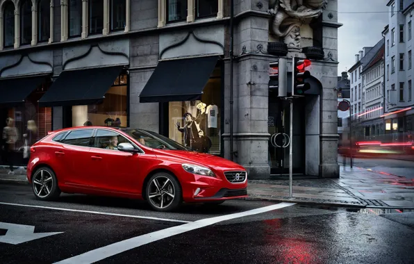 Красный, Дома, Volvo, Улица, Магазин, V40